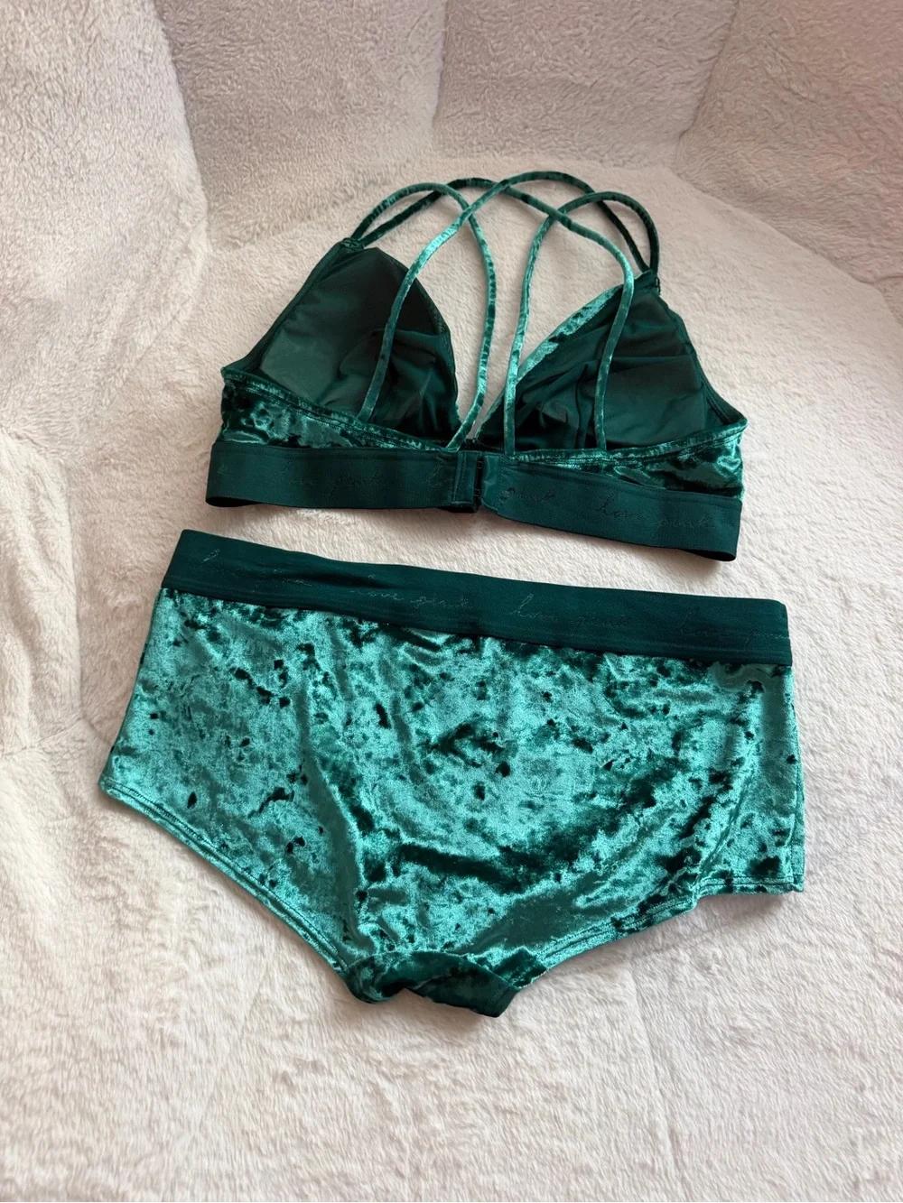 Victoria's Secret Green Velvet Triangle Bralette & Boyshorts